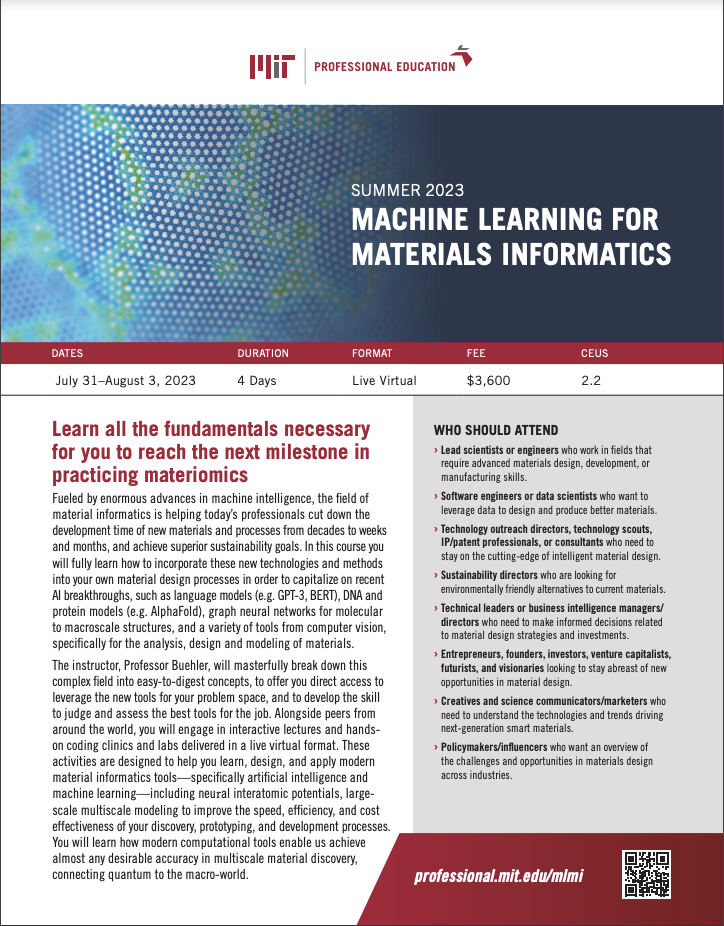 Machine Learning For Materials Informatics Professional Education